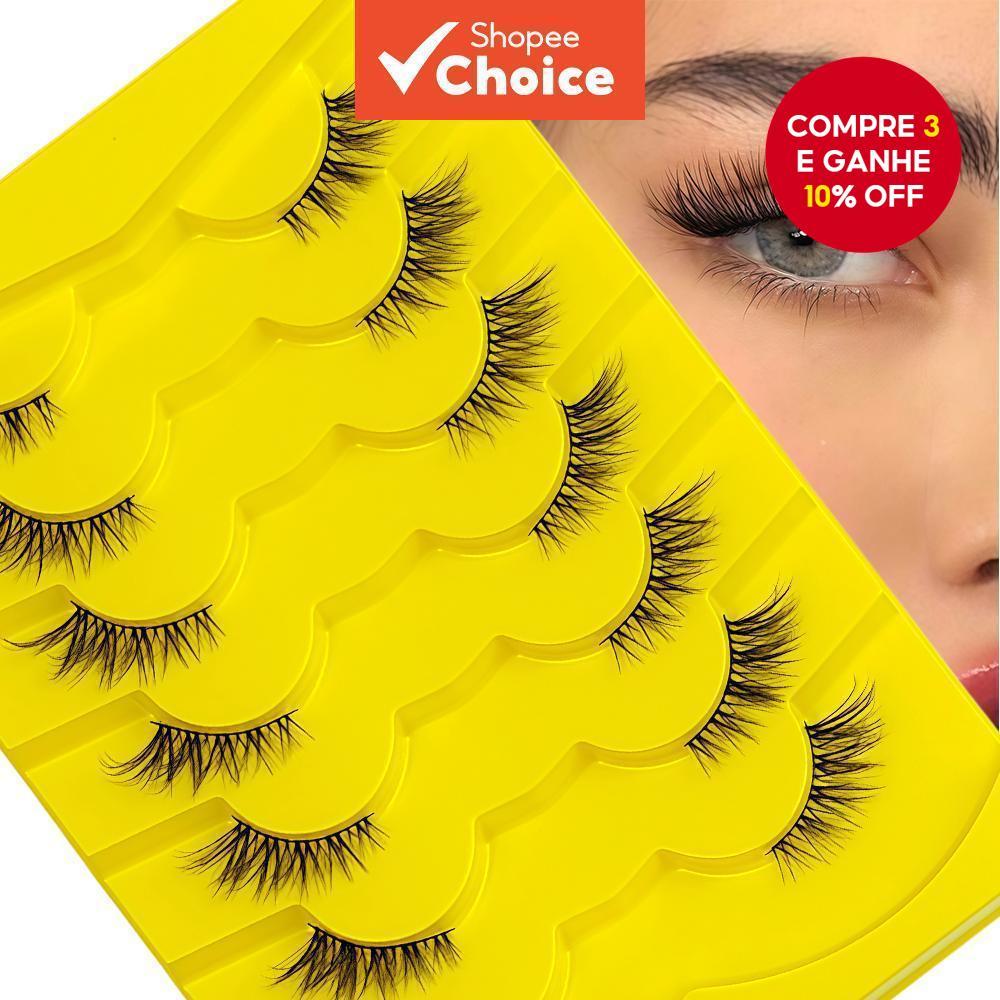 Cílios postiços meio coreanos - 7 pares estilo europeu e americano, fada demônio, cílios postiços mistos naturais e em Oferta na Shopee