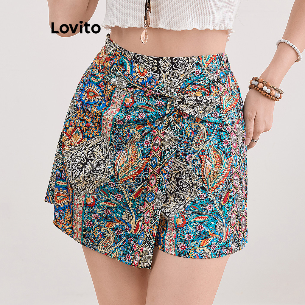 Lovito Shorts Boho Com Nó Geométrico De Verão Para Mulheres L109MD235 em Oferta na Shopee