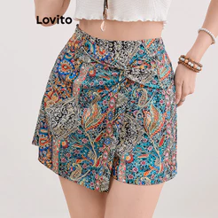 Lovito Férias Shorts Com Nó Geométrico De Verão Para Mulheres L109MD235