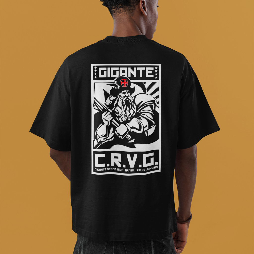 Camiseta Time Vasco Da Gama Streetwear Gigante Da Colina CRVG 1898 Torcedor Preto 100% Algodão
