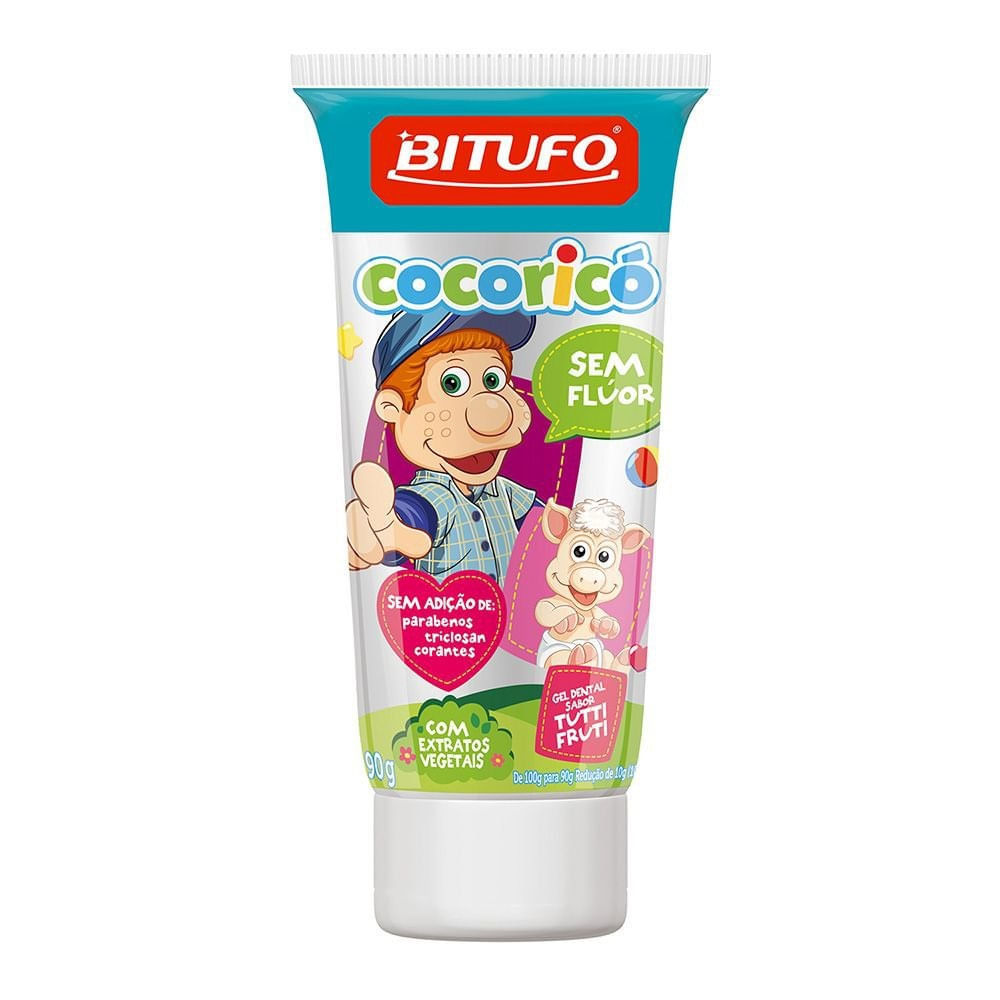 Gel Dental Bitufu Cocoricó Sem Flúor Tutti Frutti 100g em Oferta na Shopee