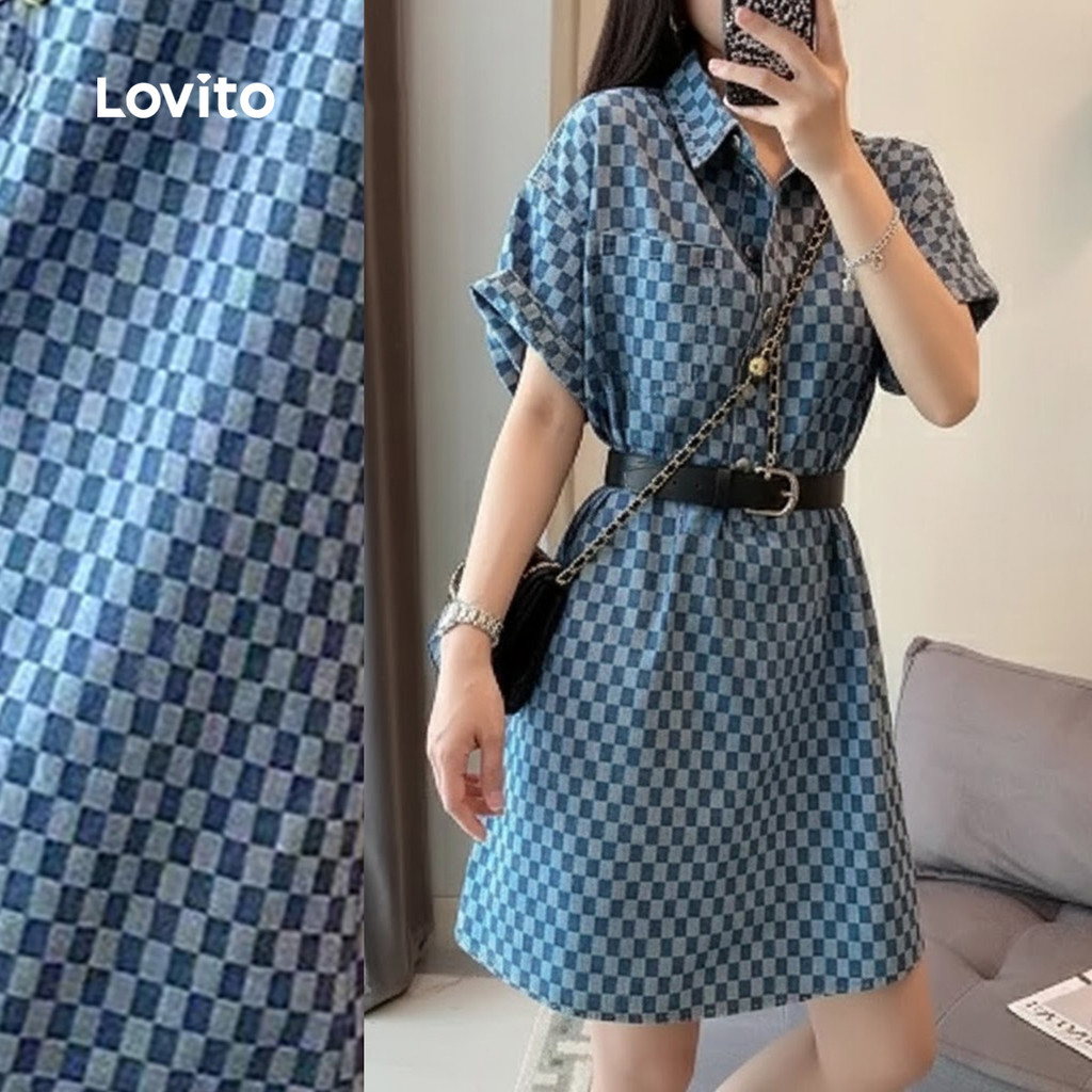 Lovito Vestido Jeans Casual Lavado Primavera/verão Azul para Mulheres LNE126011 em Oferta na Shopee