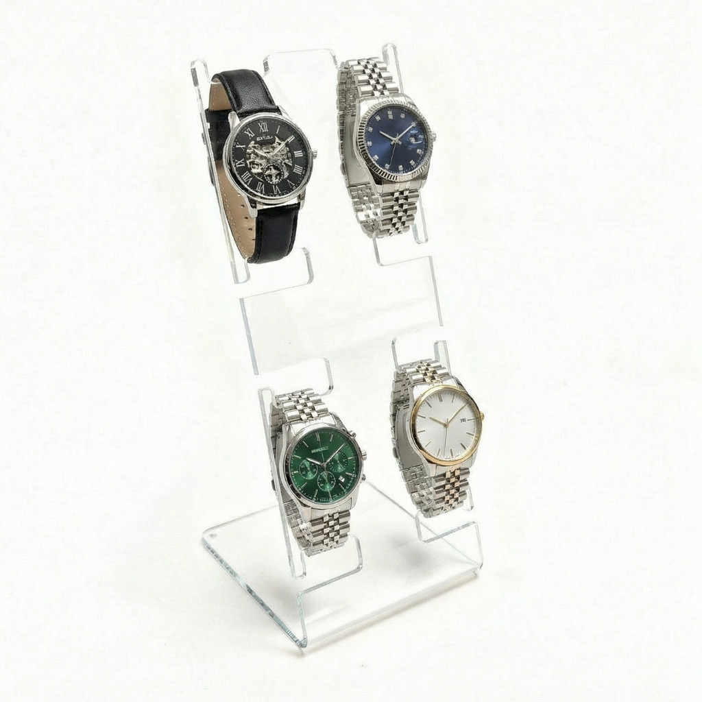 Expositor Porta 4 Relógios Suporte Loja Bancada Loja Vitrine Organizador Mostruário Luxo