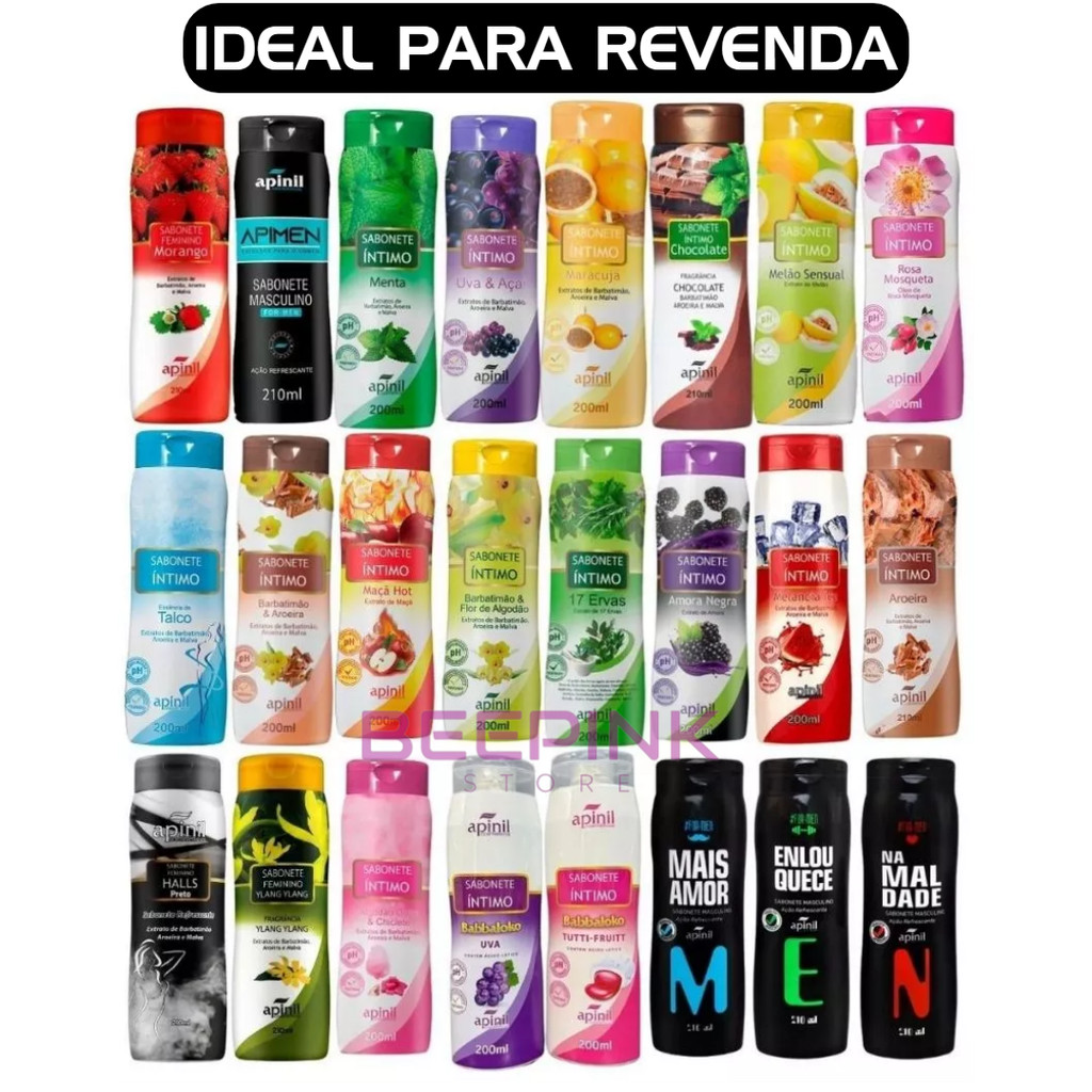 Kit 10 Unid Sabonete Íntimo Feminino Apinil 200ml Várias Fragrâncias Frescor Íntimo