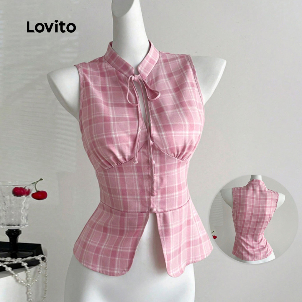 Lovito Casual Top Bow Button Primavera/verão Rosa Top para mulheres LK2AD457 em Oferta na Shopee