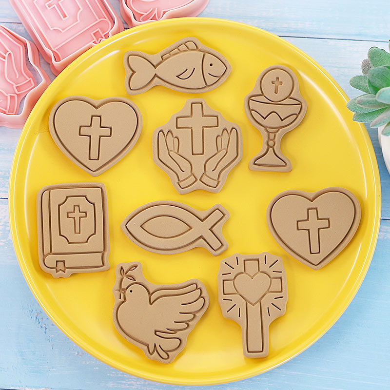 Conjunto de Moldes de Biscoitos de Comunhão de Páscoa com Designs 3D - 8 Peças para Eventos Religiosos em Oferta na Shopee