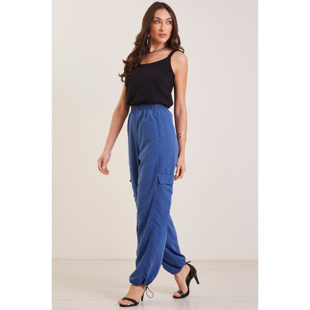 Calça Feminina Cargo Marialícia Azul em Oferta na Shopee