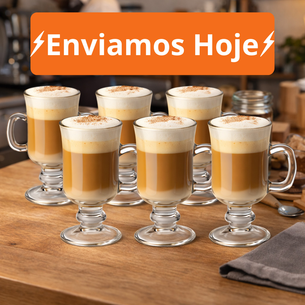 Kit 3/6 Canecas Vidro Capuccino Versátil Premium Com Alça 230ml em Oferta na Shopee