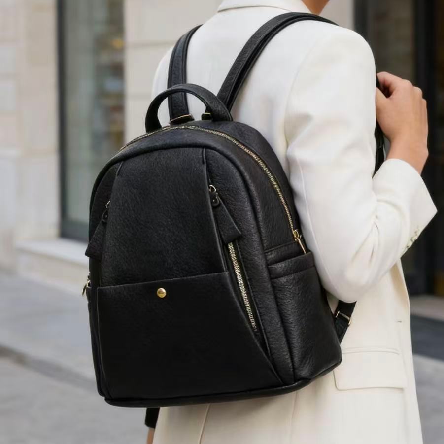 Bolsa Mochila Feminina Minimalista Elegante com Textura de Lichia Grande Capacidade Texturizada PU e Casual B707 JZ