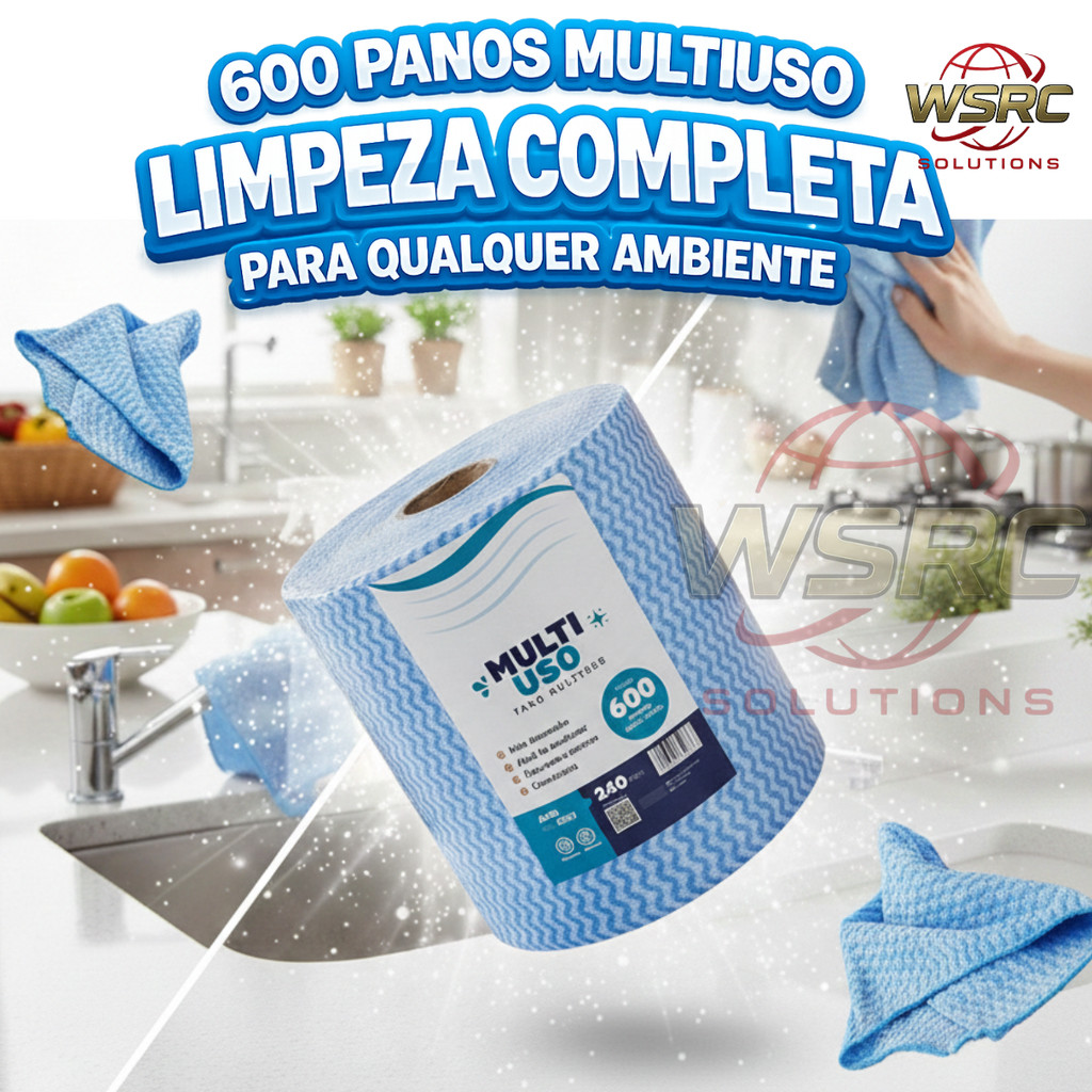 Pano Multiuso Rolo 600 Panos 20x40cm 240m Azul Limpeza Cozinha Reutilizável em Oferta na Shopee