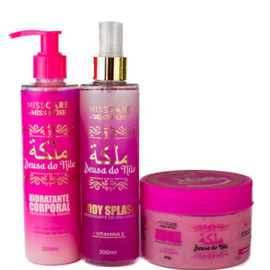 Kit 3 Itens Deusa do Nilo Trio - Body Splash, Hidratante e Esfoliante Alta Fixação Intensa