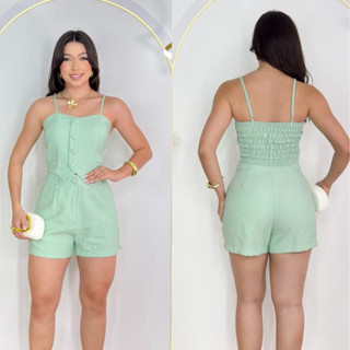 conjunto de short e cropped feminino com bolso na lateral e botões encapado sofisticado moda casual bem menininha