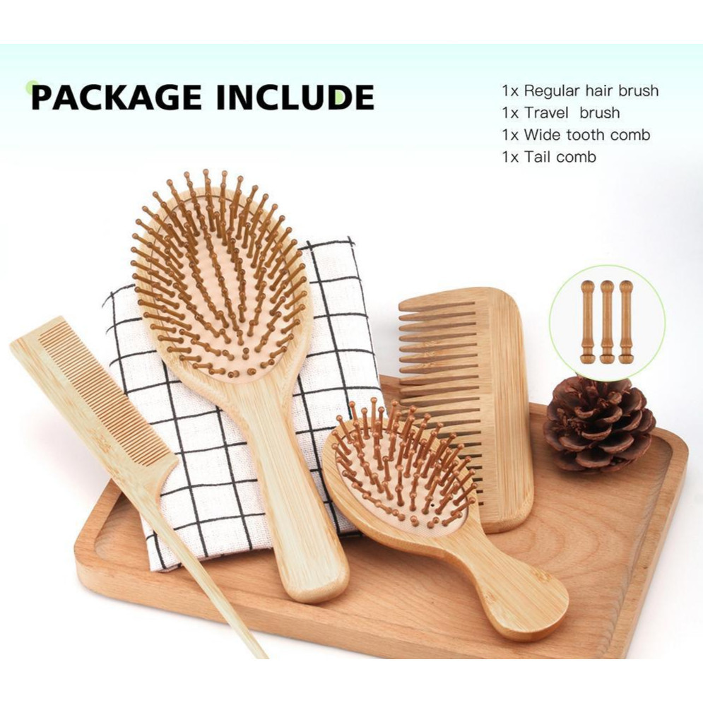 Pente De Cabelo De Bambu De 4 Peças Almofada De Ar Dente Largo Cauda De Rato Presente De Feriado em Oferta na Shopee