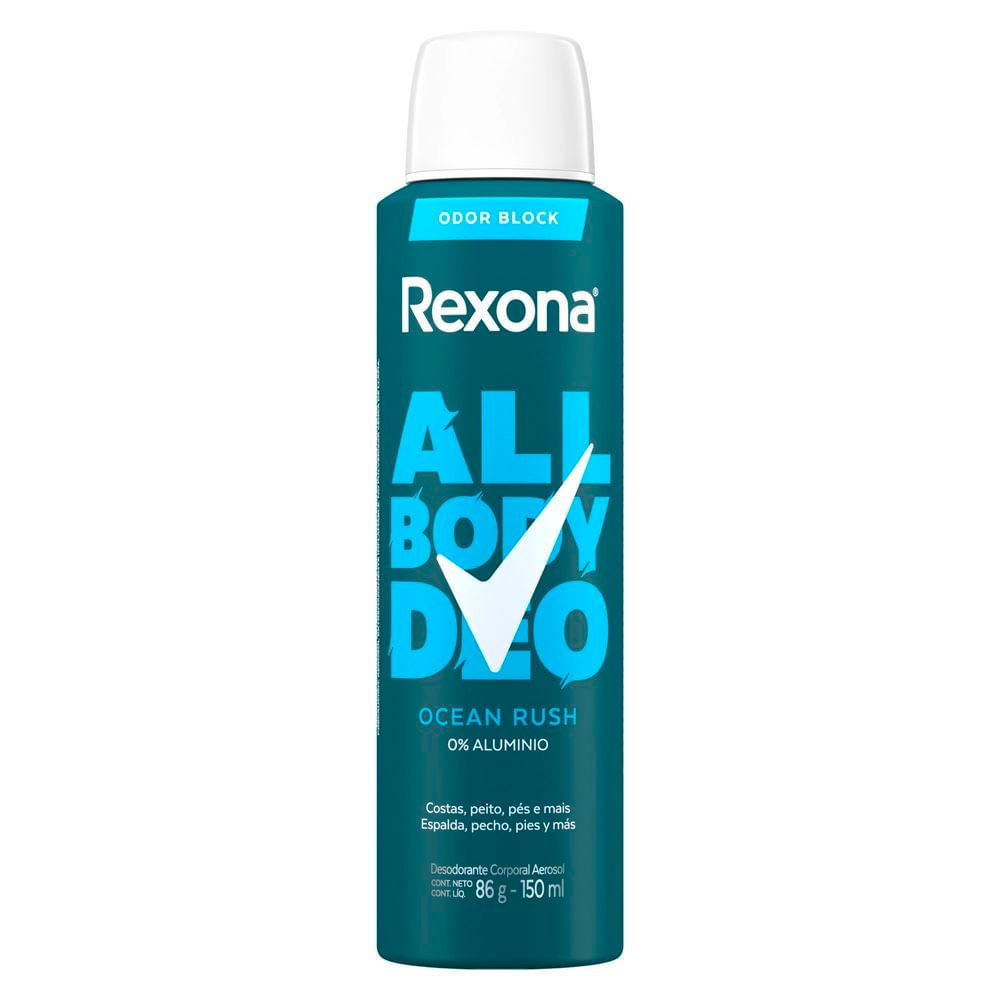 Desodorante Rexona Corporal All Body Deo Ocean Rush Aerossol 150ml em Oferta na Shopee