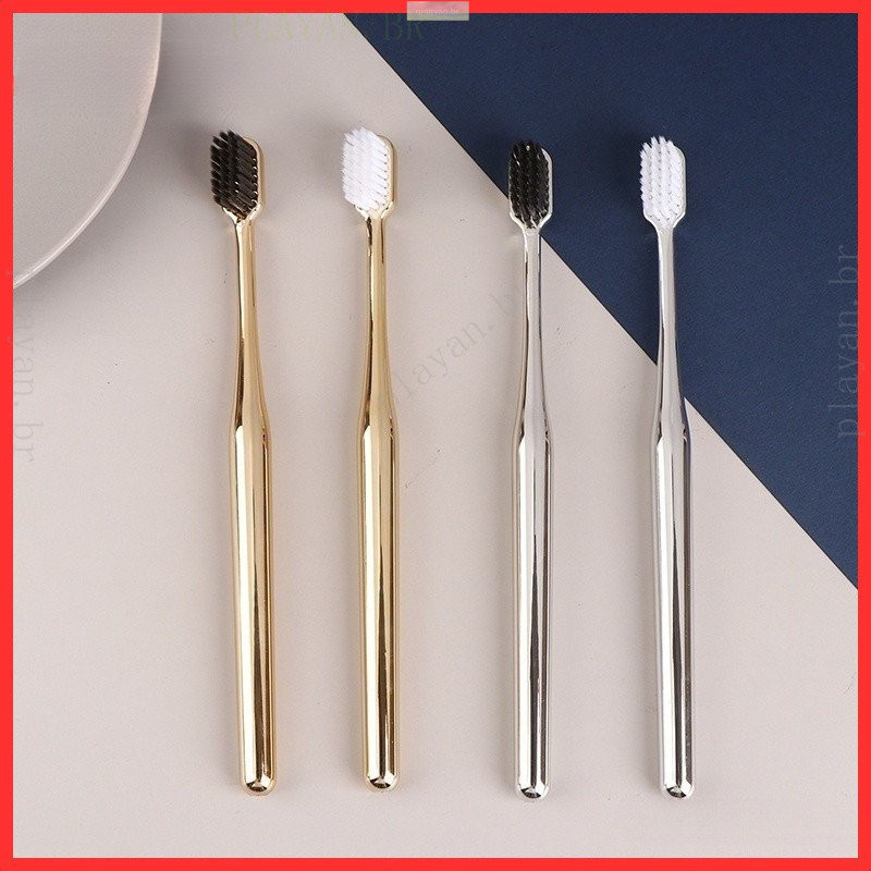 CC direita 1pc escova de dentes masculina macia feminina adulto prata nova escova dourada