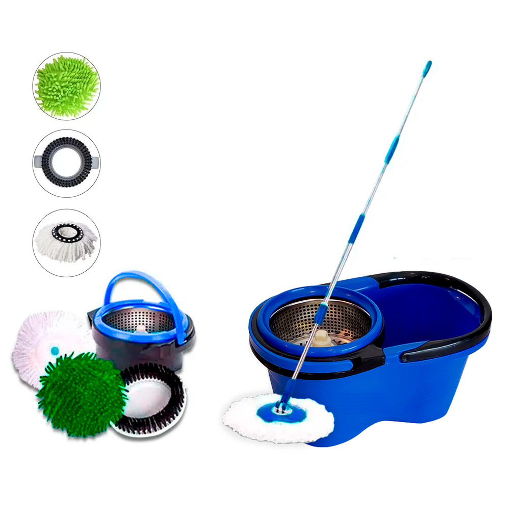 Imagem Balde Perfect Mop Pro 360 Inox Com 3 Refis Azul