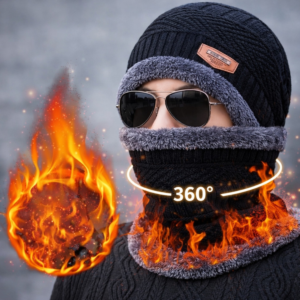 Touca de Frio Gorro Cachecol Flexível Adulto Unissex Conjunto Touca com Gorro