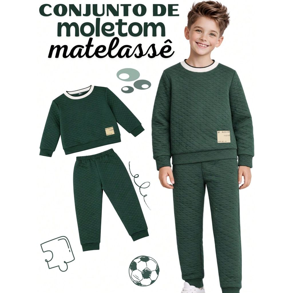 Conjunto Moletom Matelassê infantil Masculino Calça e Blusa- Inverno- Quentinho