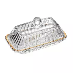 Manteigueira Imperatriz de Cristal com Fio de Ouro Wolff Manteigueira para Mesa Posta Café da Manha e Chá Qualidade Casa