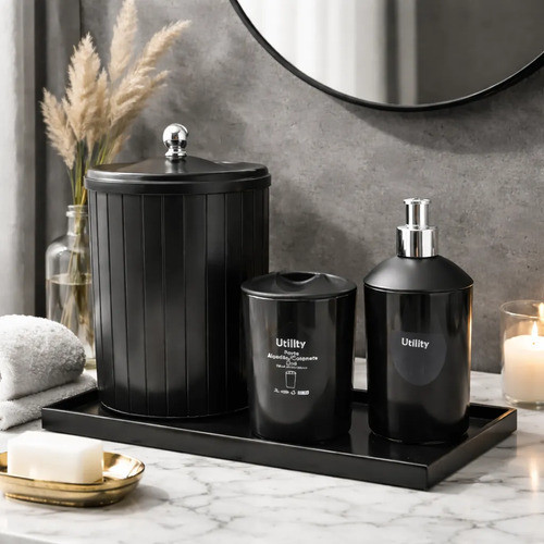 Kit Acessórios Banheiro Utility Clean Preto Moderno Preto