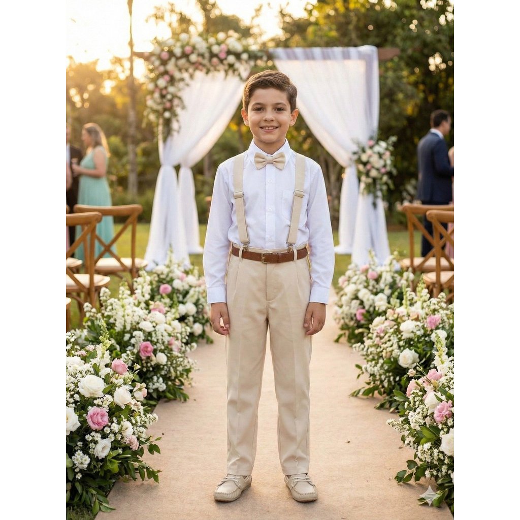 Conjunto Meninos festa,casamento,aniversario,formatura Suspensorio Palha - Bege
