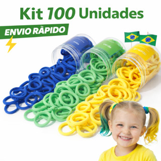 Kit 100 Xuxinhas de Cabelo Elásticos Coloridos Resistentes Infantil/Adulto Copa do Mundo Brasil em Oferta na Shopee