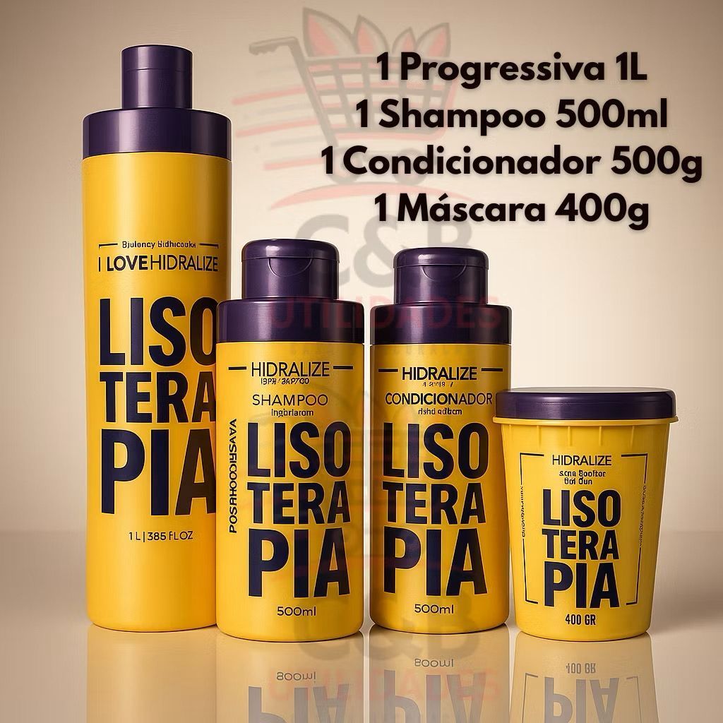 Kit 4 em 1 Lisoterapia Progressiva Shampoo Condicionador Máscara Hidratação Reconstrução Super Tratamento