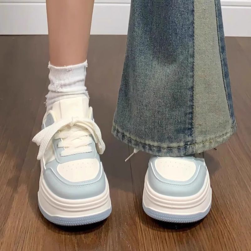 Tênis feminino respirável tênis de sola grossa sapatos brancos tênis femininos tênis de aumento