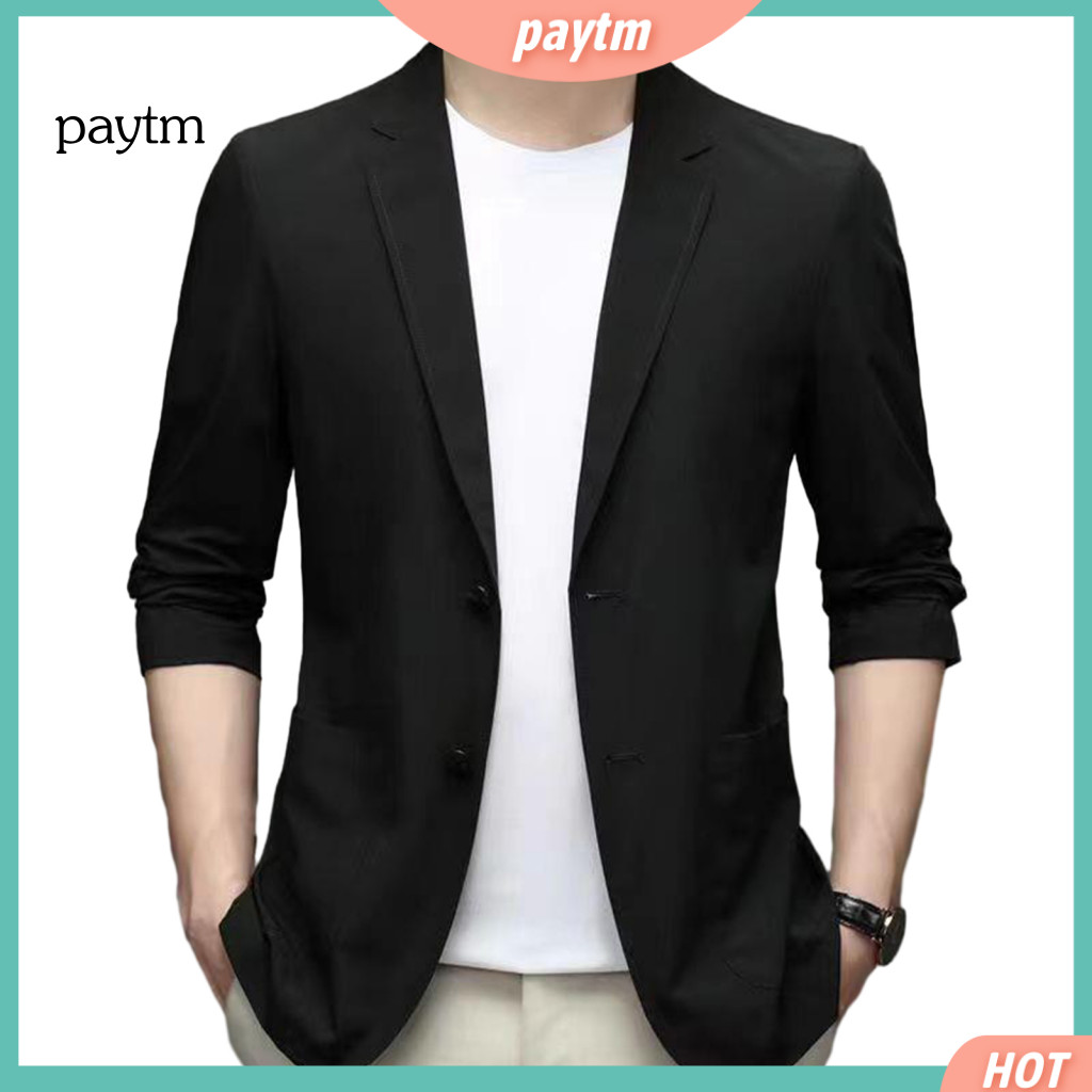 Suit Coat Men Men's Business Jacket with Lapel Long Sleeve Button Placket Pockets – Lightweight Solid Color Sun Protec
