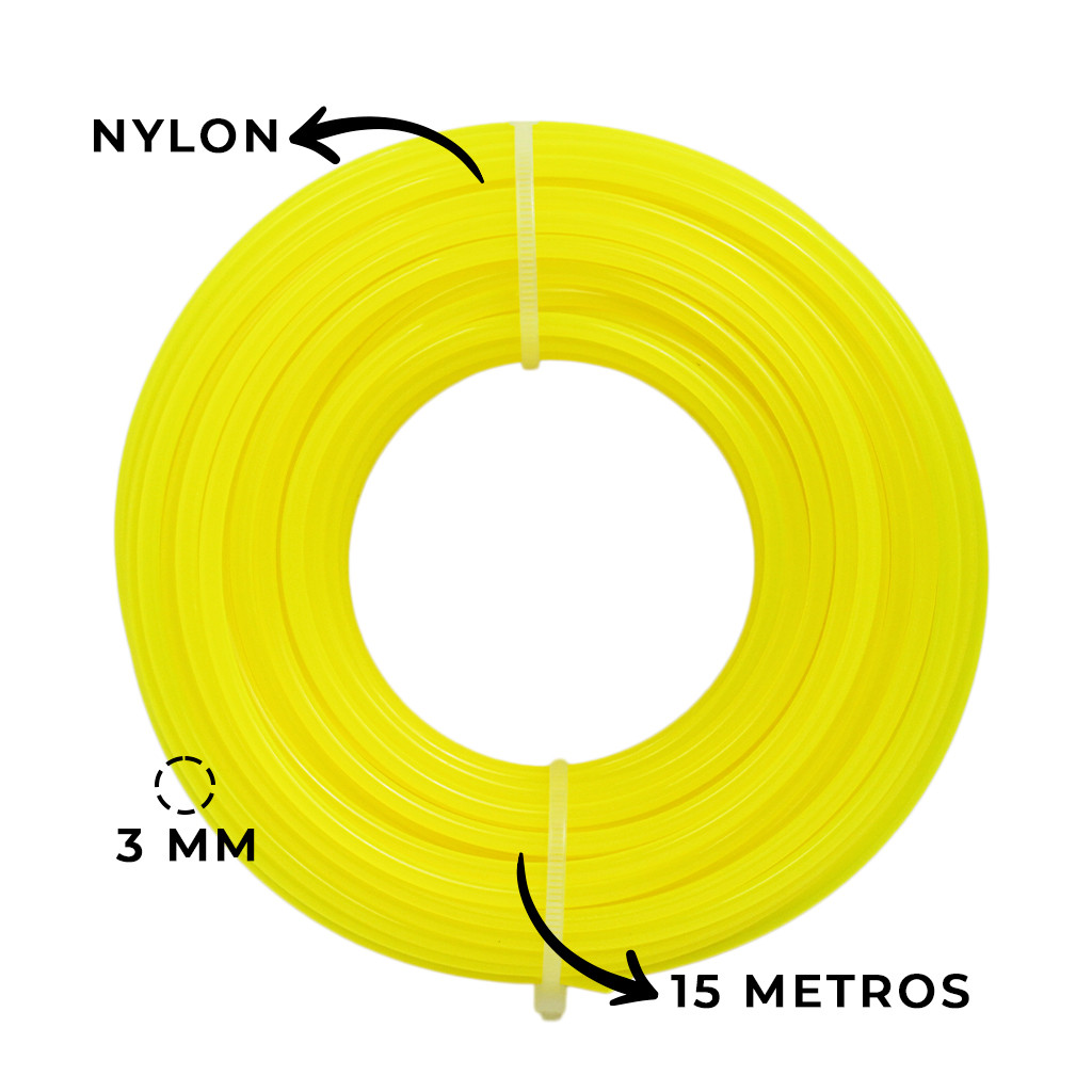 Fio de Nylon Rolo 15 Metros Fio Redondo 3mm Para Roçadeiras Jardim