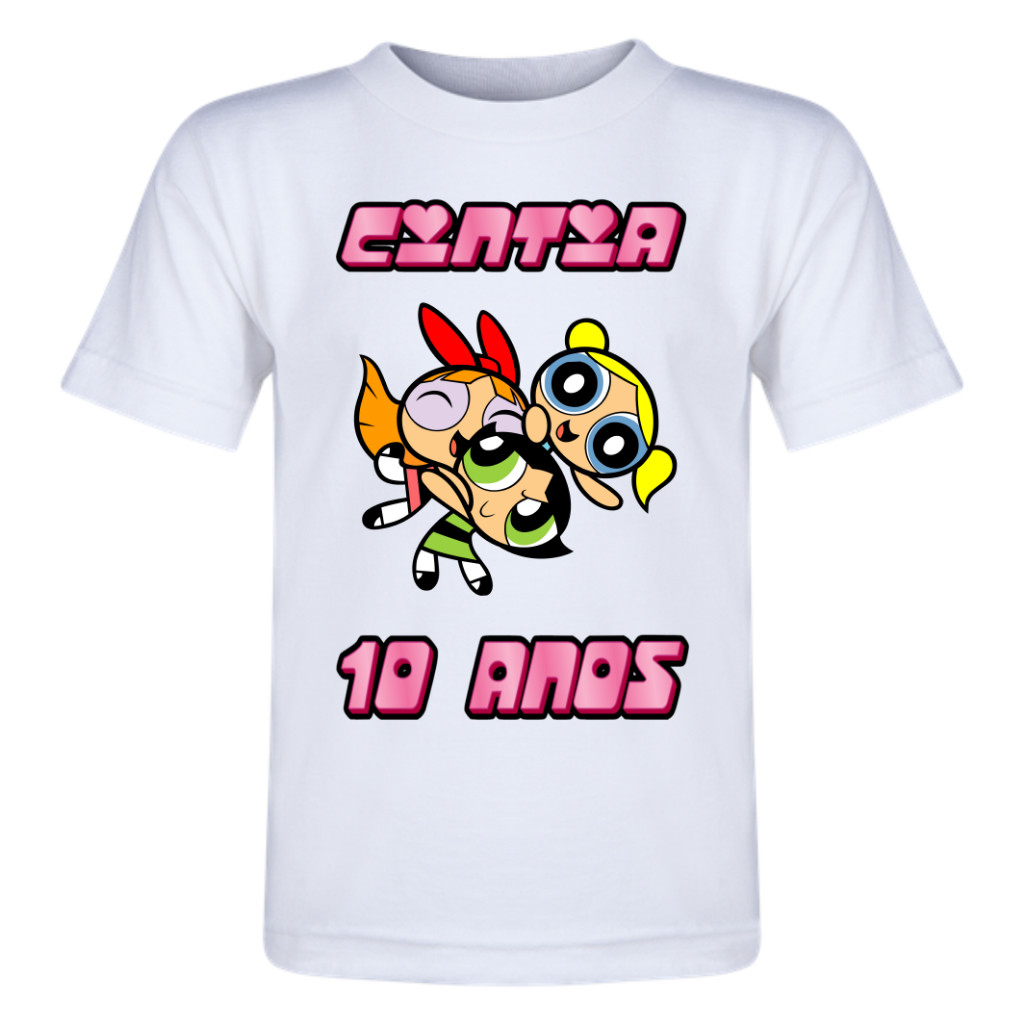 Camiseta infantil personalizada para aniversário - Meninas super Poderosas - Com nome e idade
