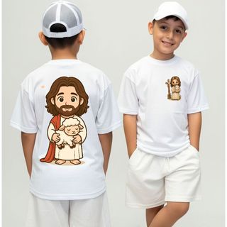 Camiseta Infantil Jesus Cristo Cruz Malha 30.1 100% Algodão Camisa Juvenil Estilosa Cristão