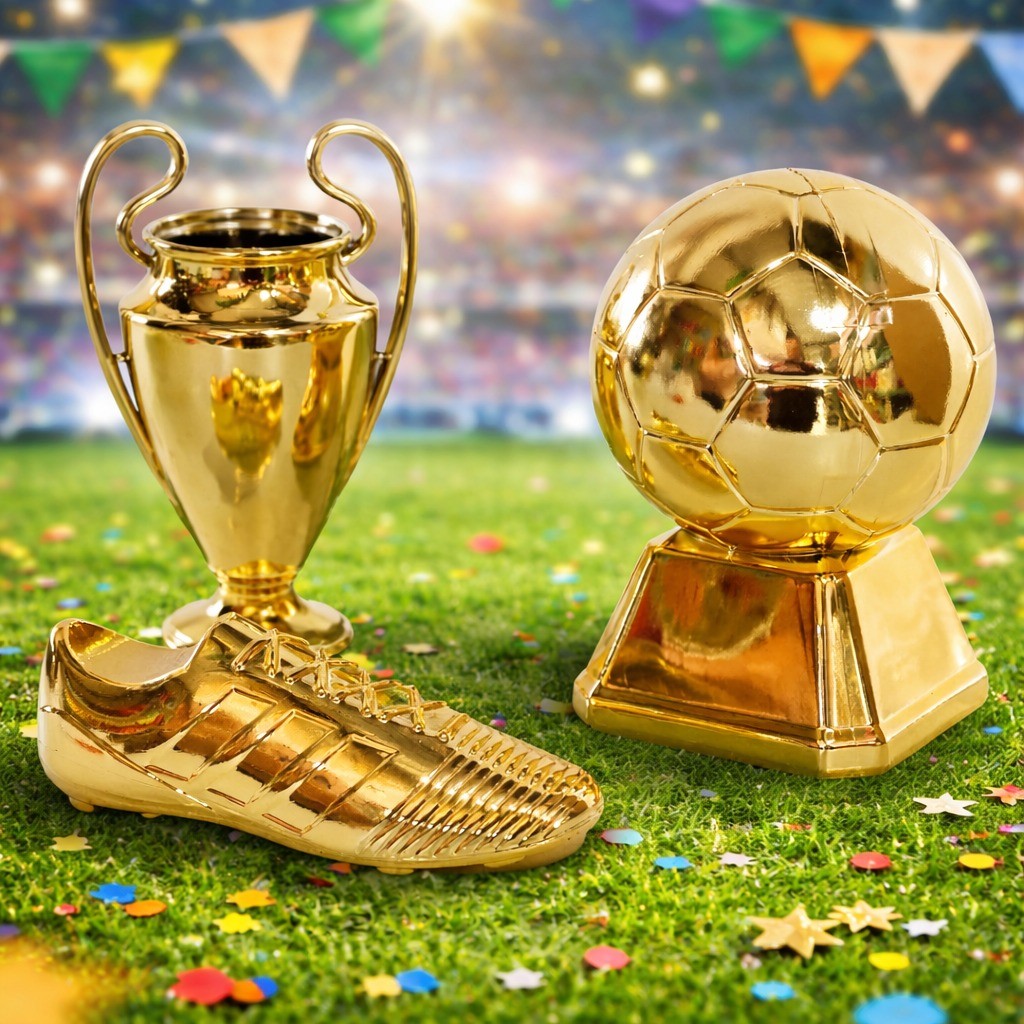 Kit Chuteira de Acrílico + Troféu Bola +Troféu de Plástico para Decoração de Festa