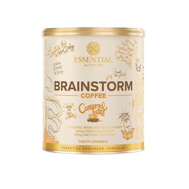Brainstorm Coffee Essential Nutrition 186g Caramel Latte Cafe Funcional com Cafeina Natural