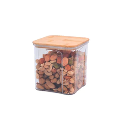 Pote de acrílico 900ml com tampa de bambu transparente quadrado - Oikos