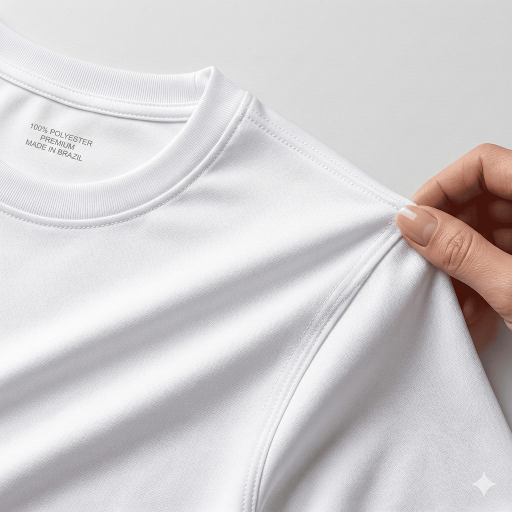 Camiseta Básica Branca Poliéster Confort – Não Amassa e Secagem Rápida em Oferta na Shopee