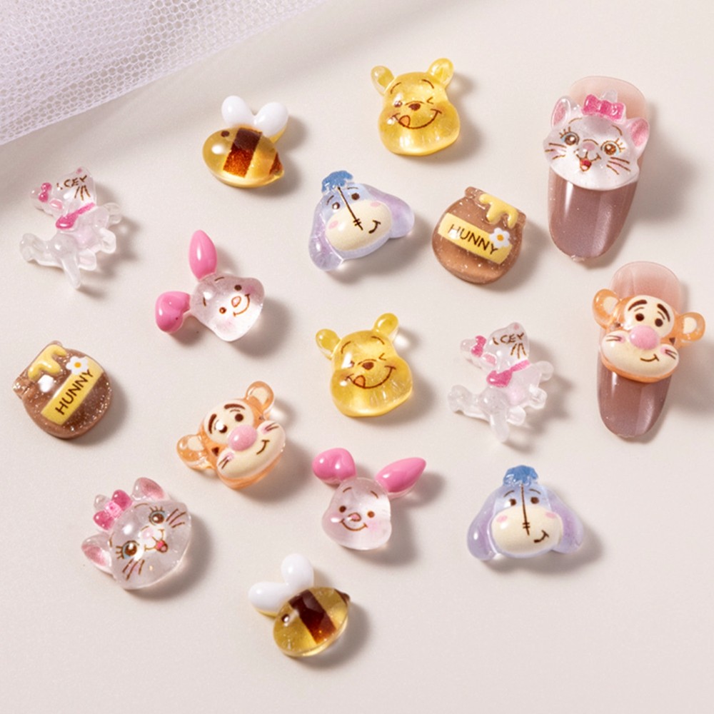 30 Pçs Resina mini Dos Desenhos Animados Sanrio Ursinho De Pelúcia , Gatinho , Abelha , Pote De Encantos Strass DIY Arte