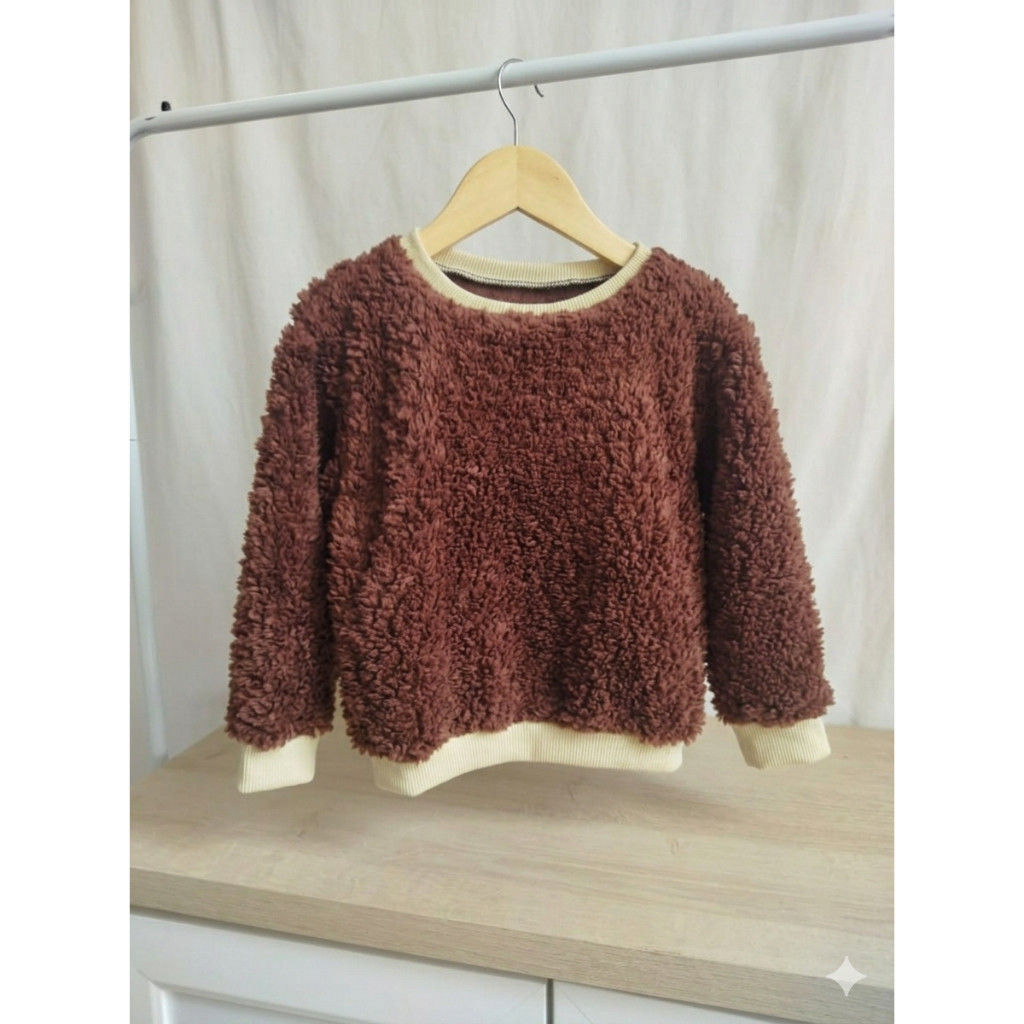 Blusa Infantil Pelúcia Manga Longa marrom moda kids**&
