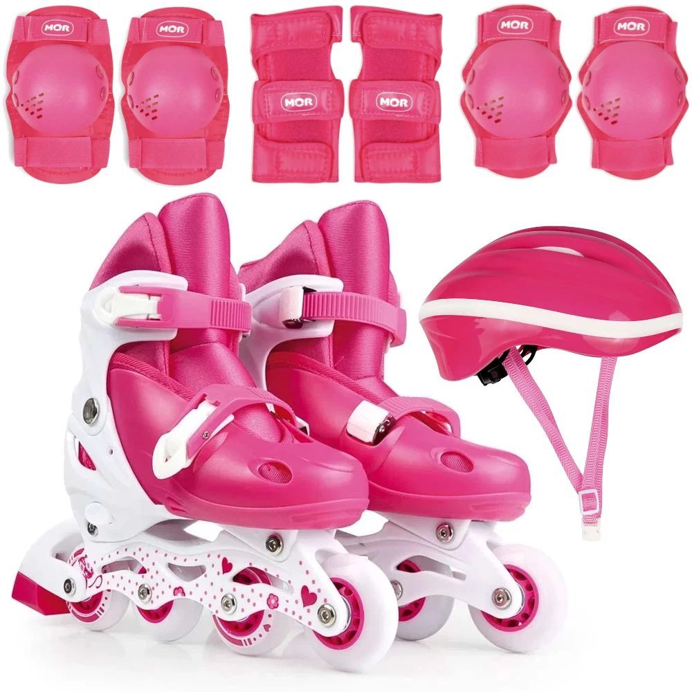 Kit Roller Patins Infantil Rosa Tam. 30 Ao 33 com Capacete Joelheiras e Cotoveleiras Camp