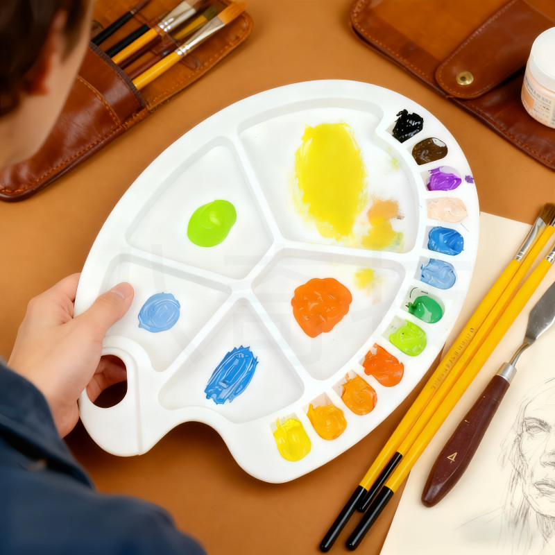 Paleta Oval com 17 buracos, arte guache, paleta de pintura acrílica, prato, pintura infantil, paleta de plástico