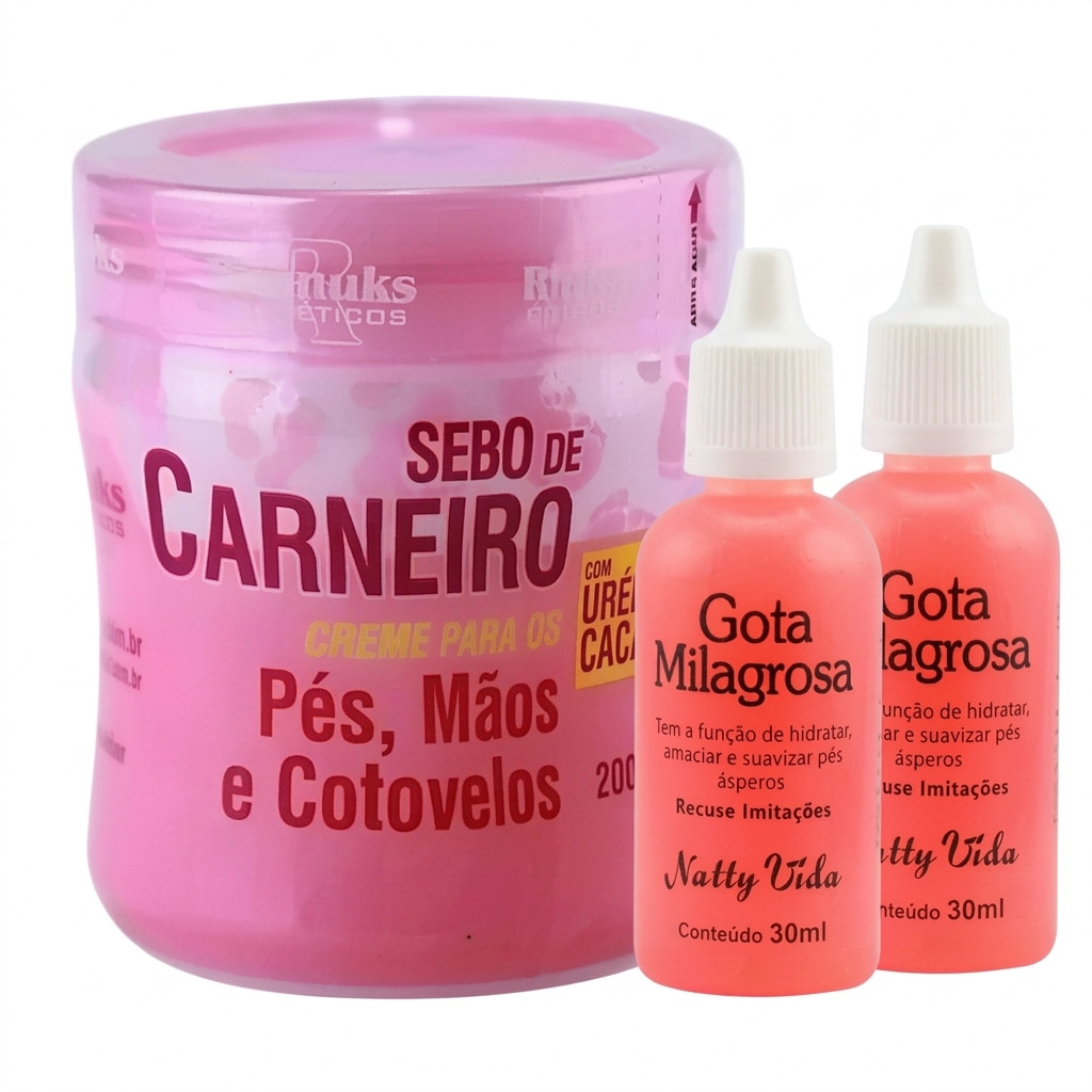 Kit Anti Rachadura Pés Ressecados: Gota Milagrosa + Sebo de Carneiro Hidratante Calcanhar
