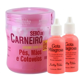 Kit Anti Rachadura para Pés Ressecados: Gota Milagrosa + Sebo de Carneiro Hidratante Calcanhar