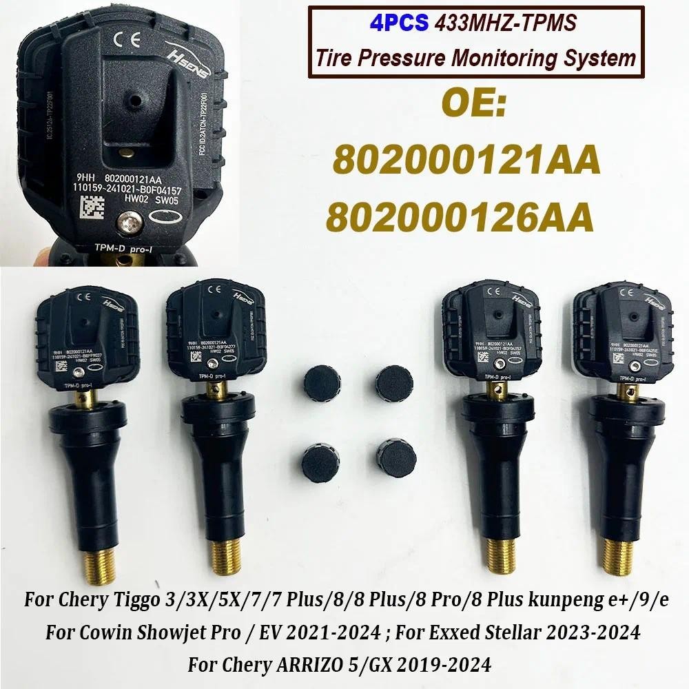 4 Unidades De Alta Qualidade 802000121AA Aa 802000126sensor De Pressão Dos Pneus 433MHz TPMS Para Chery Tiggo 5X/8/7 ARR