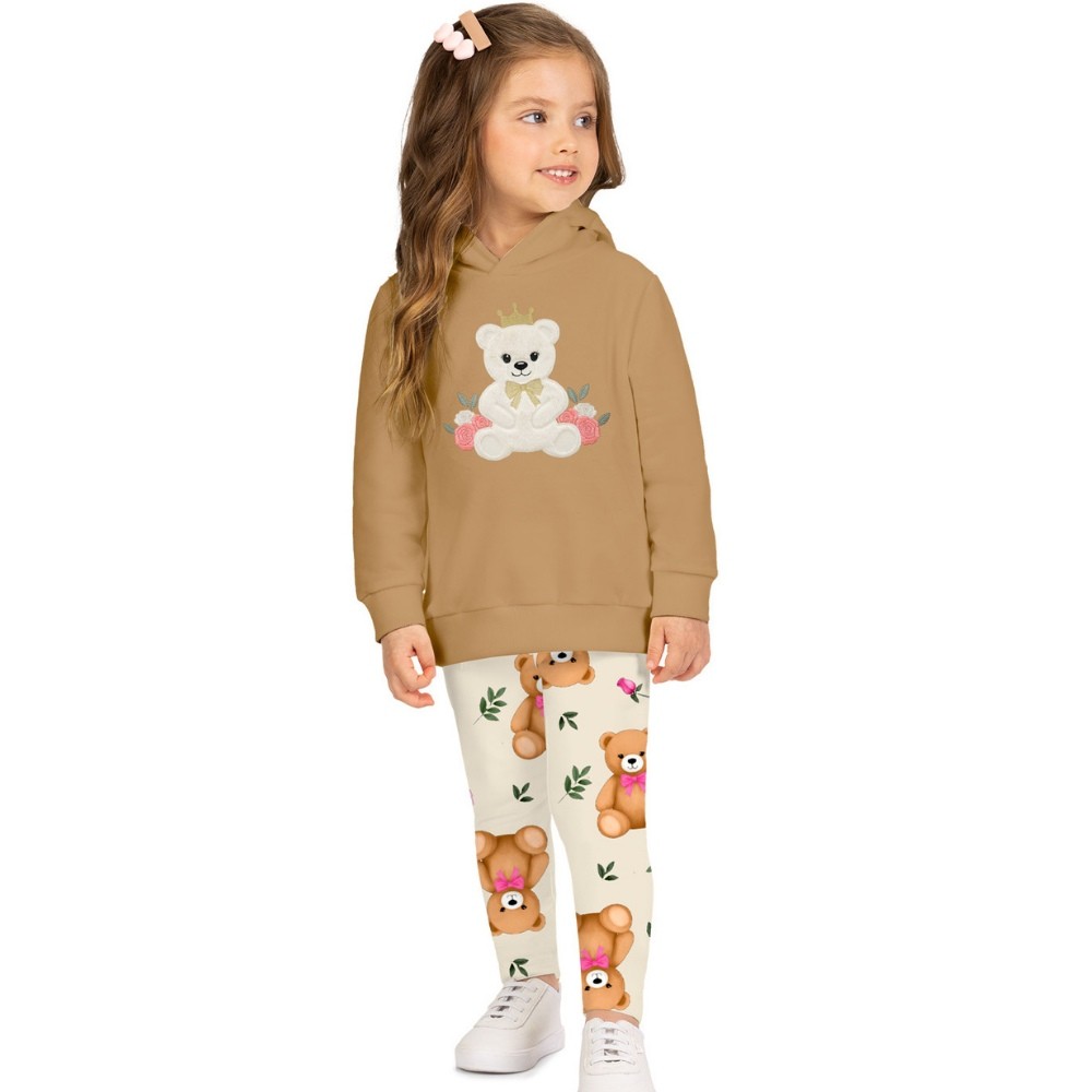 Conjunto Menina Kyly Casaco Moletom Peluciado e Legging Molicotton Estampa Ursinho cor Bege/Off