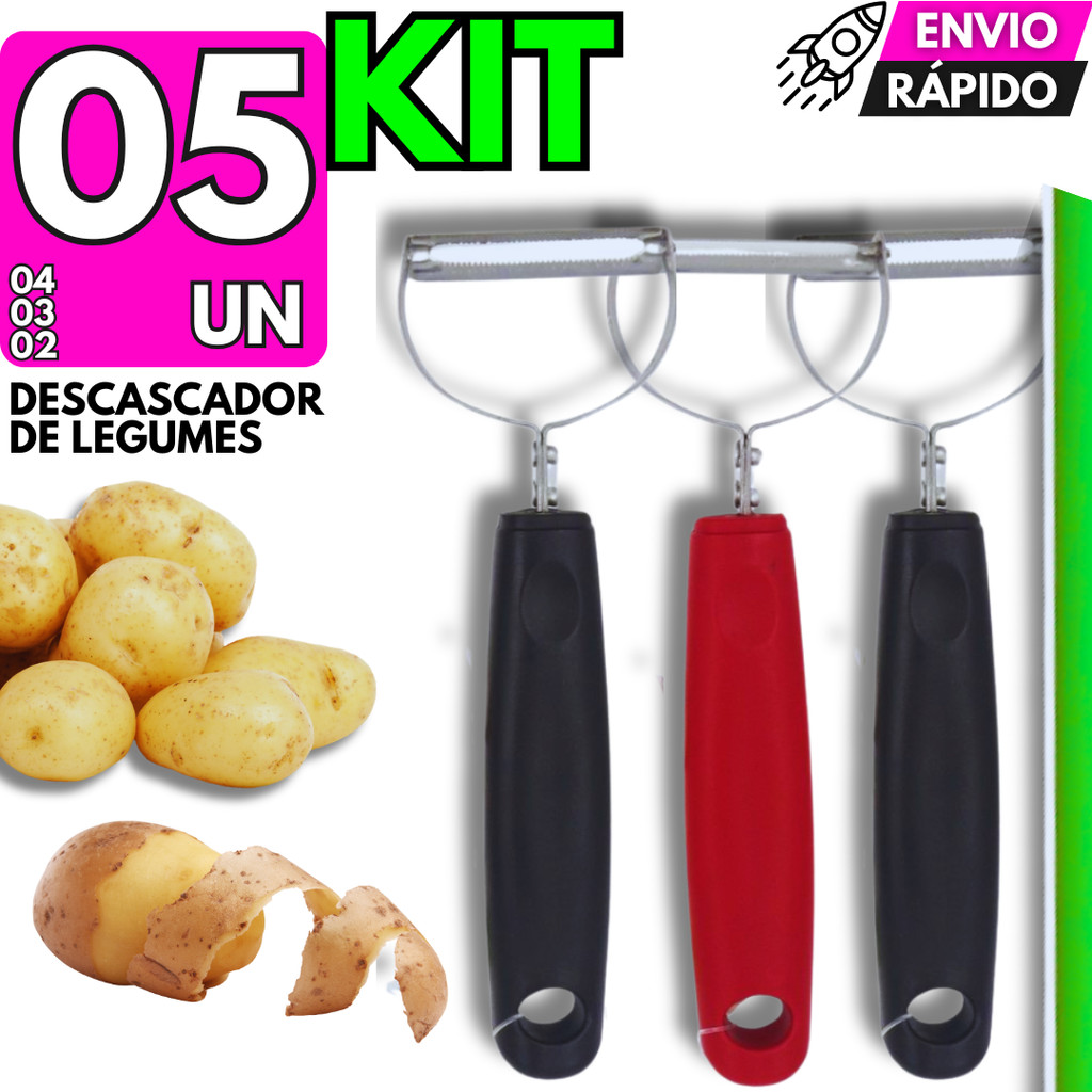 Kit Descascador de Batata Legumes Black Line Inox 17cm Não Enferruja Cenoura Pepino Frutas Maça