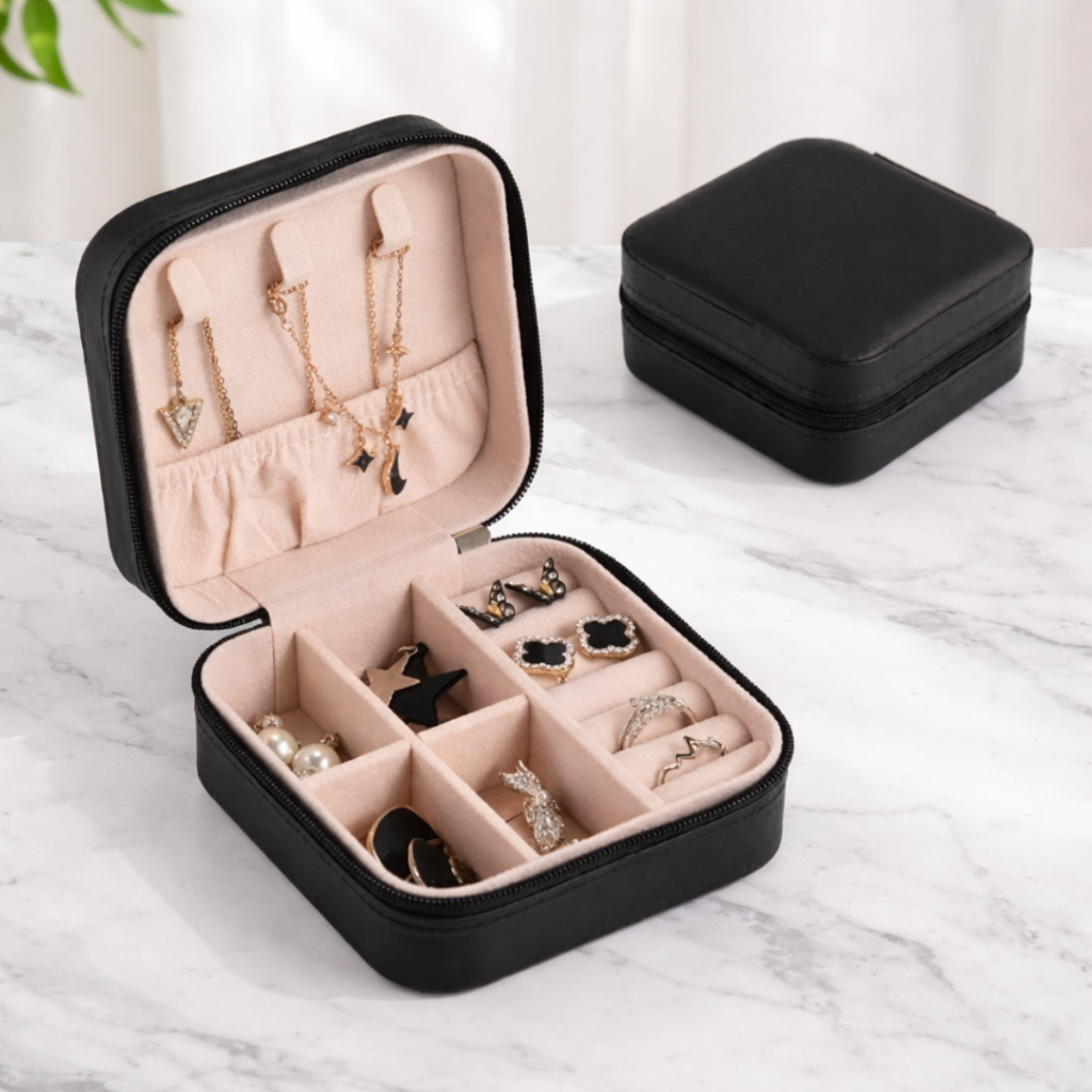 Porta Joias Organizador Compacto com Zíper – Estojo para Anéis, Brincos e Colares | Ideal para Viagem