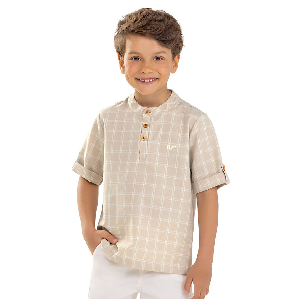 Camisa Infantil Menino Gola Padre Xadrez Colorittá Marrom