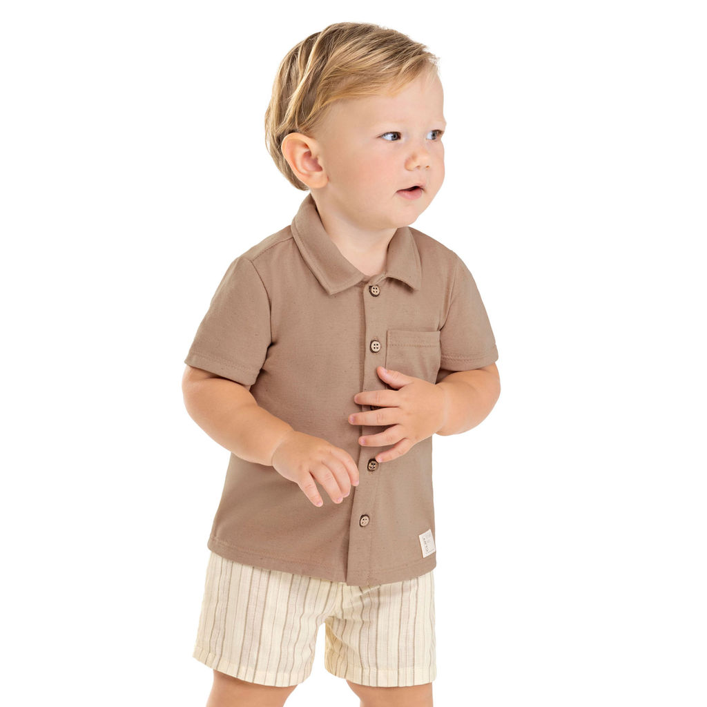 Conjunto Bebê Menino Social Listras Colorittá Marrom