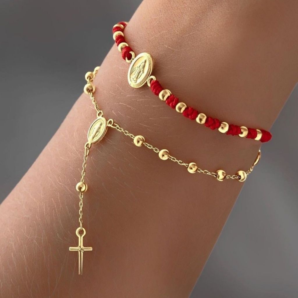 Pulseira Terço Nossa Senhora - Delicada Banhada Ouro 18k A Prata 925