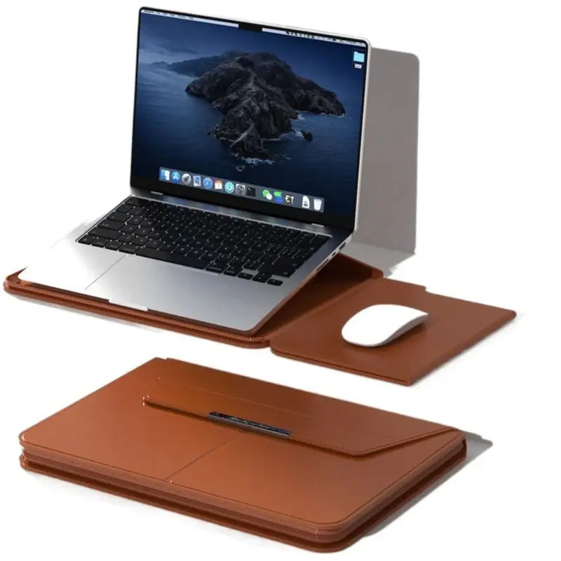 13-14/15-16 Polegada Suporte De Manga Para Laptop Fechamento Automático Multifuncional Notebook Caso Couro Com Macbook A